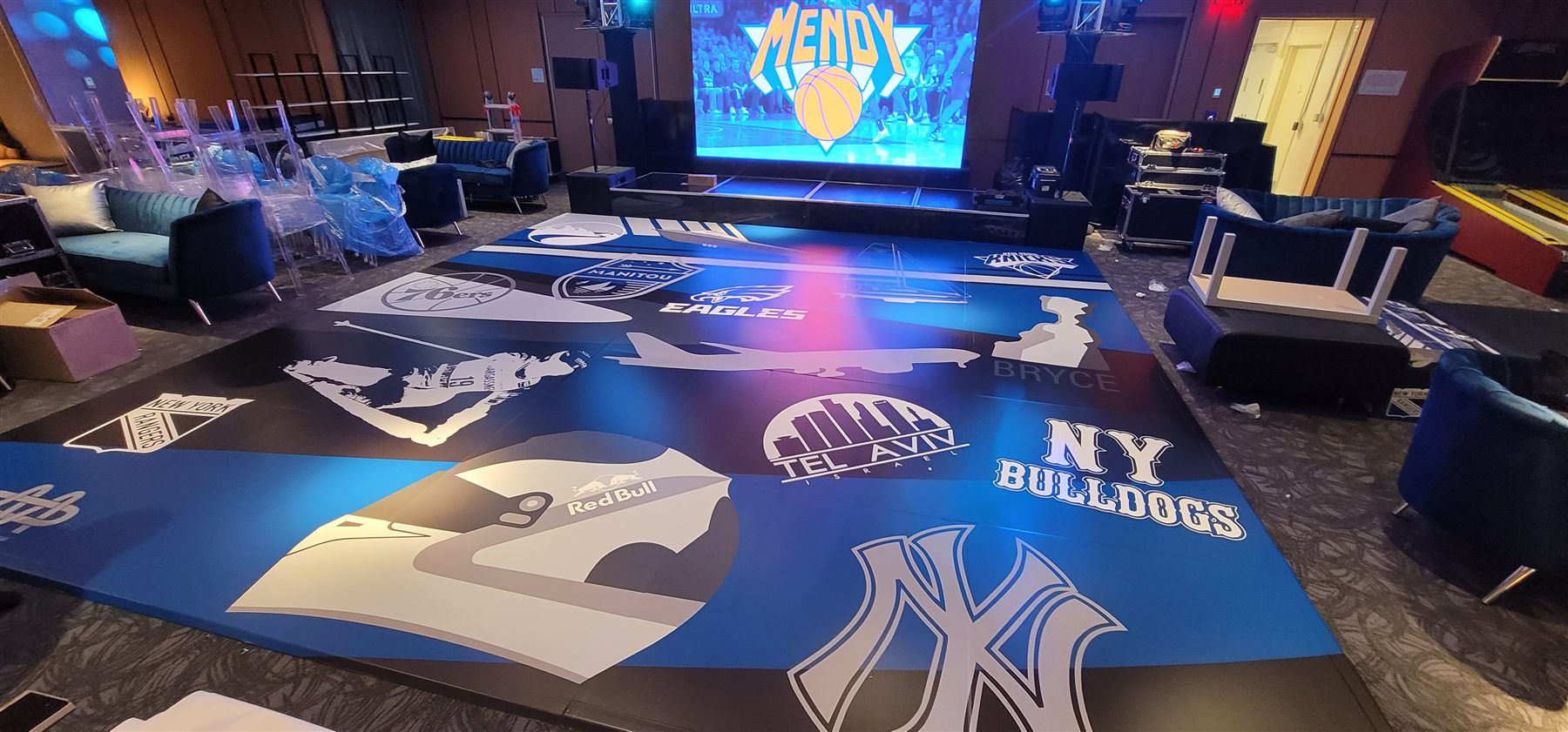 Custom-printed sports team dance floor by Adicora